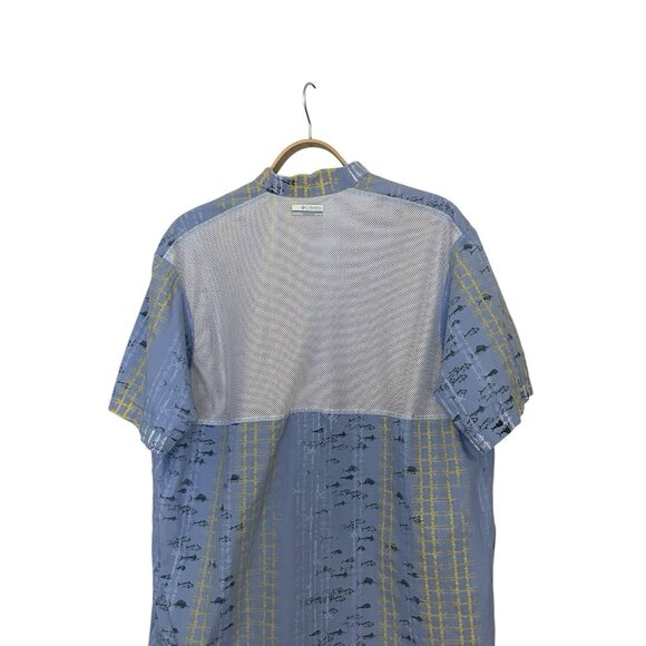 Columbia PFG Shirt Mens XL Fishing Boat Vented Slimming Vertical Pattern Blue - Picture 7 of 10